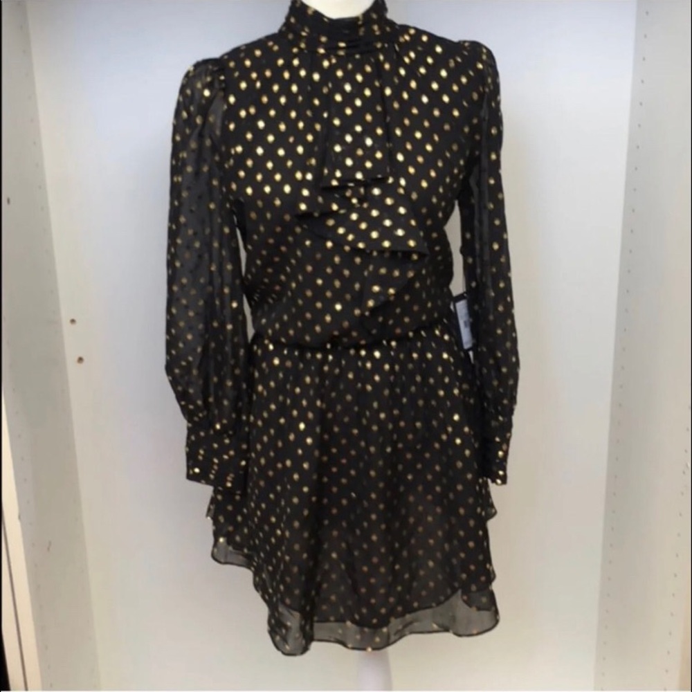 Adrianna Papell disco black gold dot dress